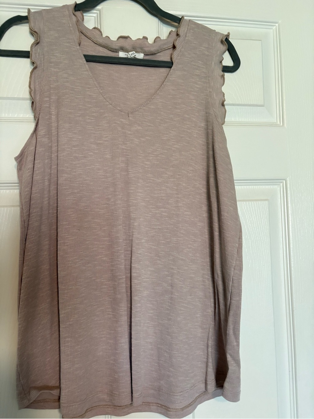 Maurices Mauve Ribbed V-Neck Ruffle-Trim Tank
